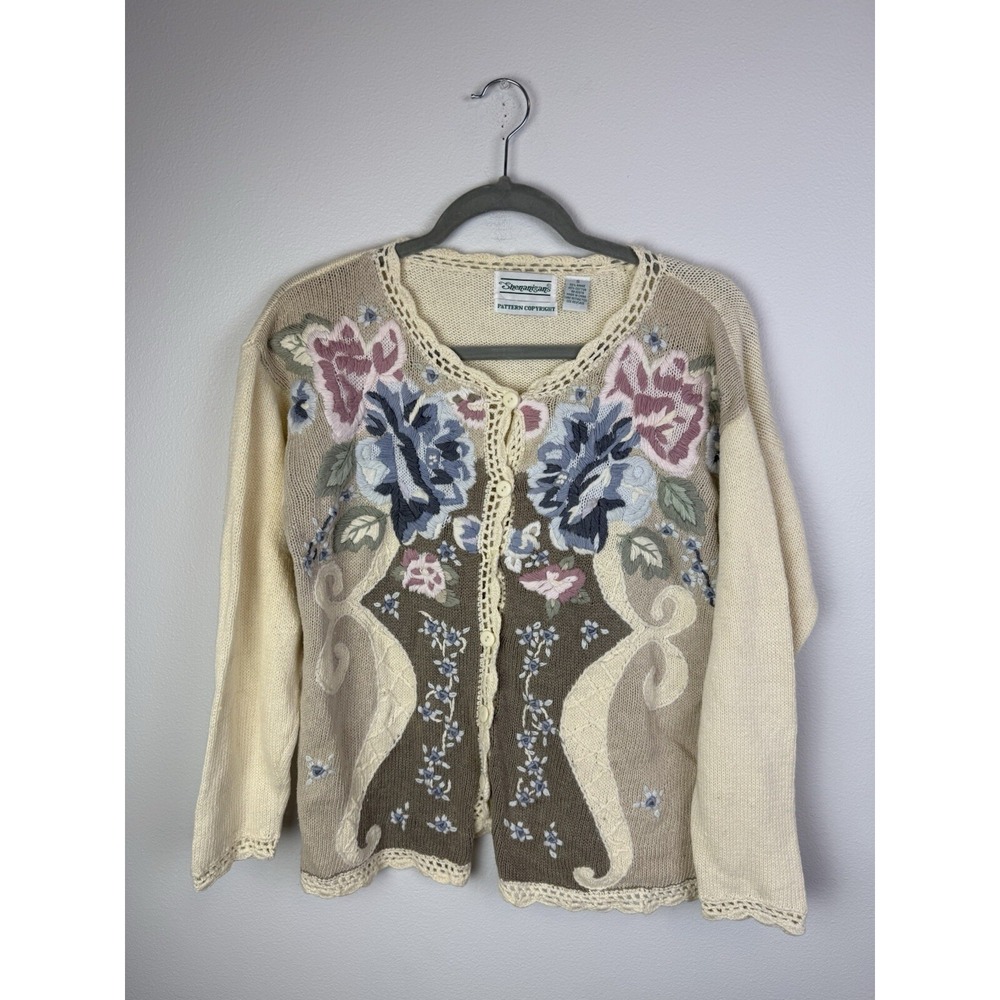 Vintage‎ Cottage Granny Core Flowers Button Up Cardigan - S